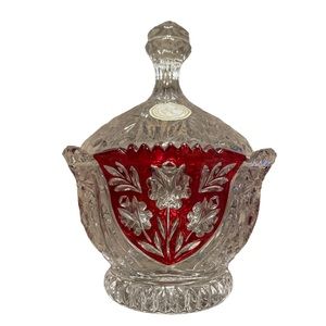 Vintage Anne Hutte Bleikirstall 24% Lead Crystal Cut to Clear Ruby Red Dish